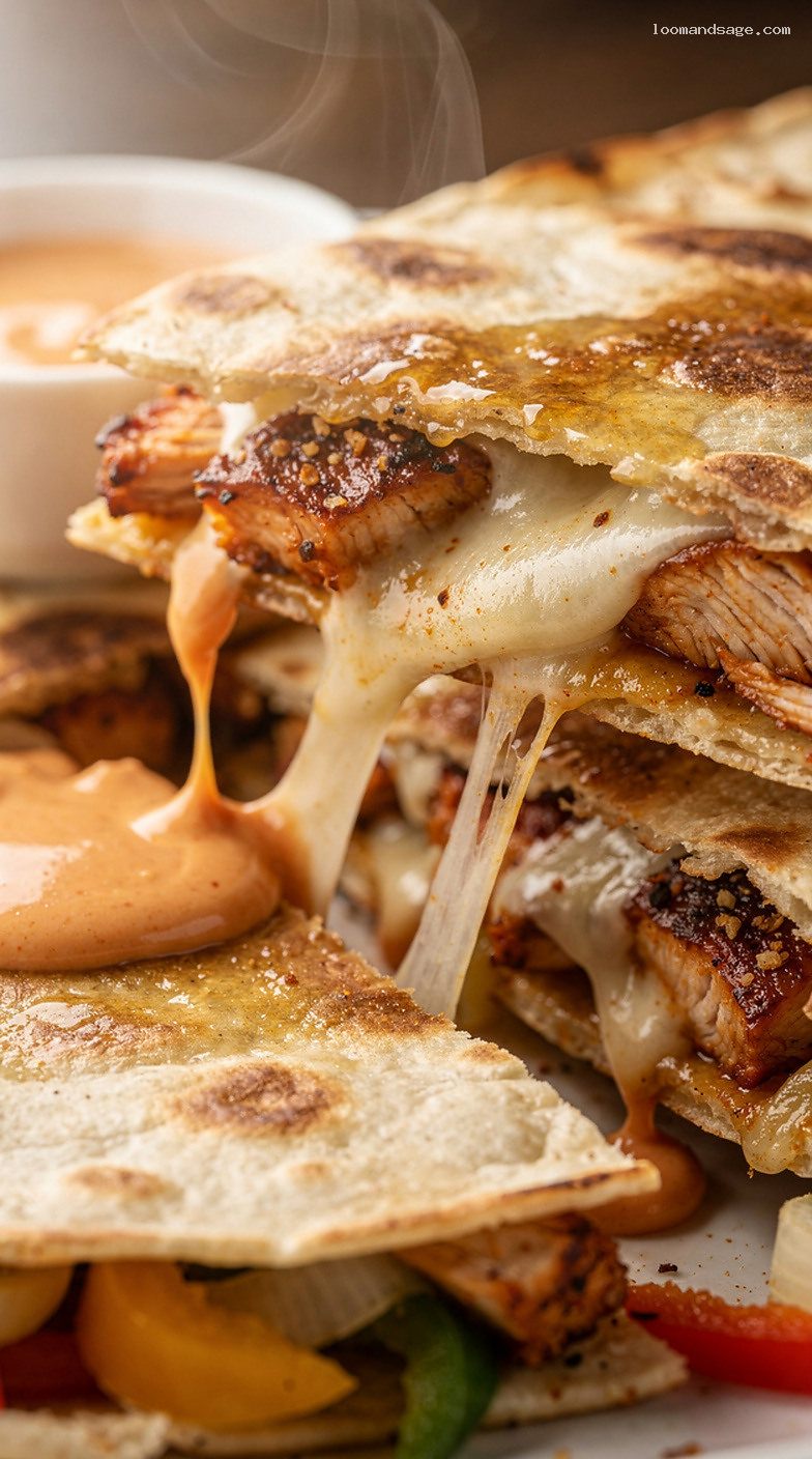 Copycat Chipotle Chicken Quesadillas With Creamy Chipotle Lime Dip – Closeup