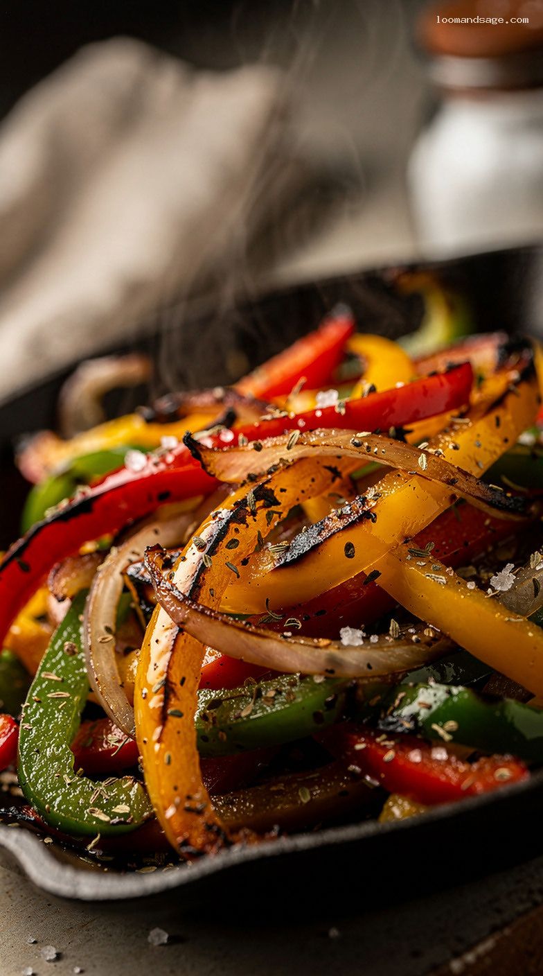 Copycat Chipotle Fajita Veggies with Charred Peppers and Onions – Closeup