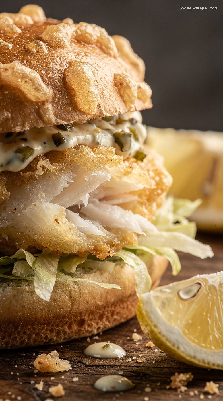 Copycat Culver’s Cod Filet Sandwich with Beer Batter and Tartar Sauce – Closeup