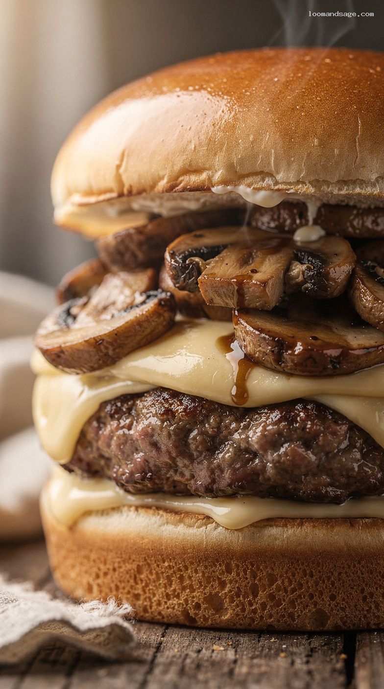Copycat Dairy Queen Mushroom Swiss GrillBurger Recipe – Closeup