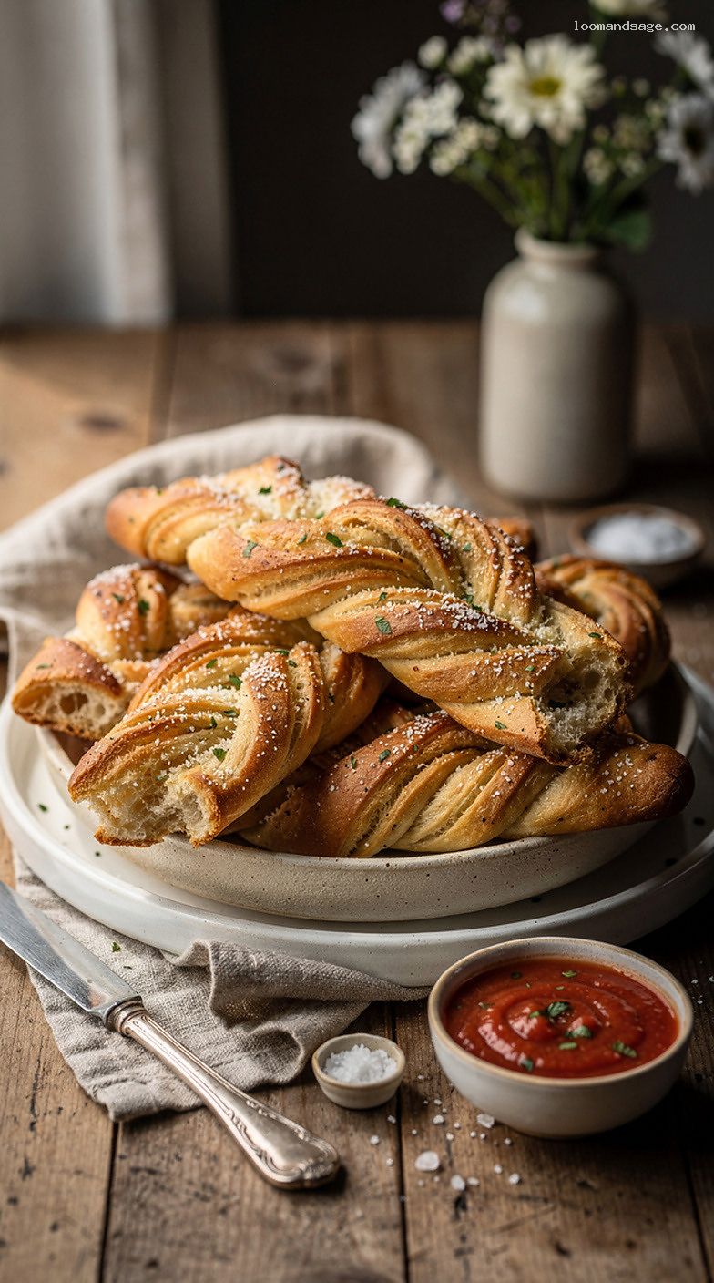Copycat Domino’s Garlic Parmesan Bread Twists with Marinara