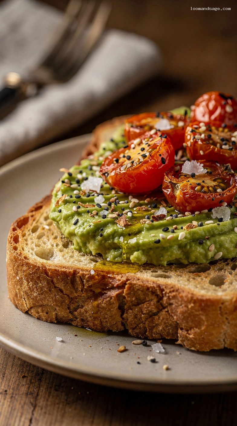 Copycat Dunkin’ Avocado Toast on Sourdough with Everything Seasoning – Closeup