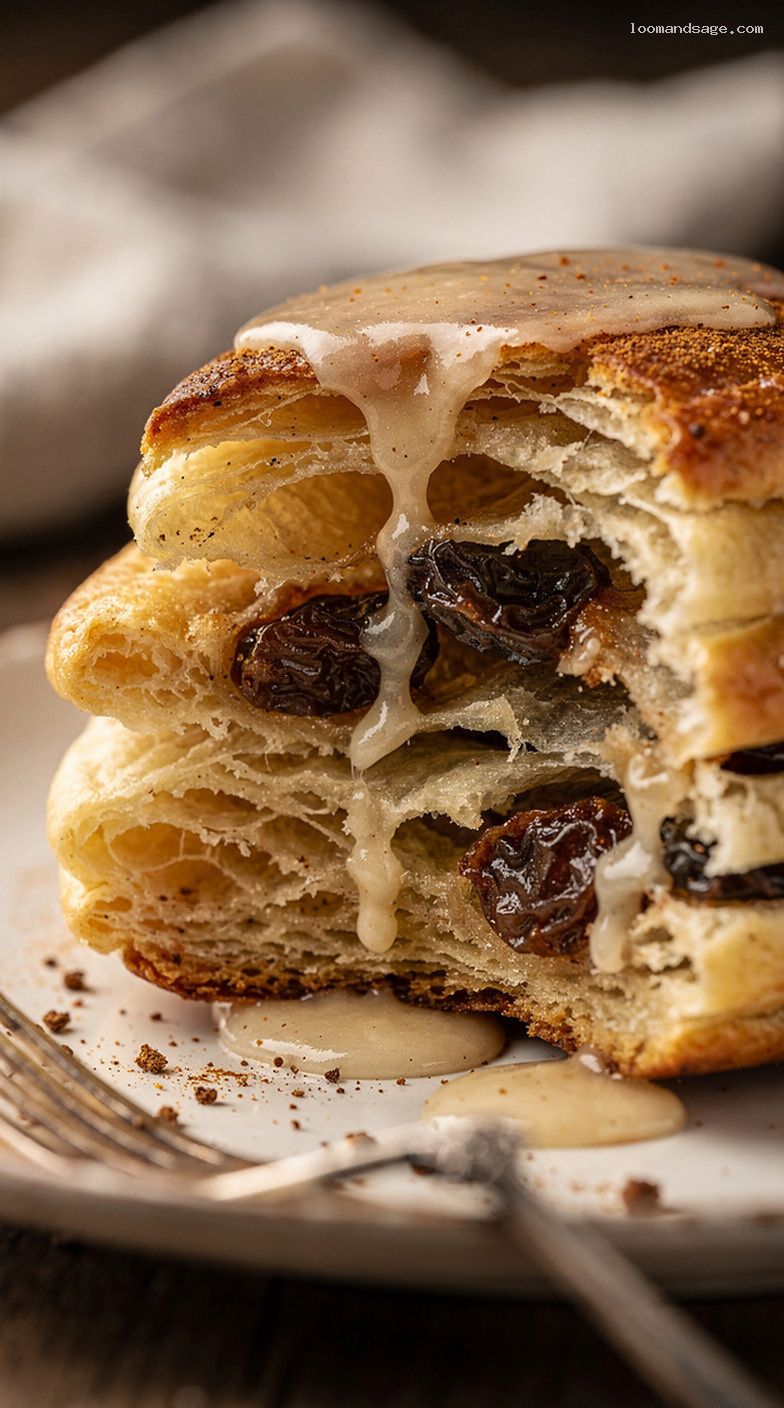 Copycat Hardee’s Cinnamon Raisin Biscuit With Vanilla Glaze – Closeup