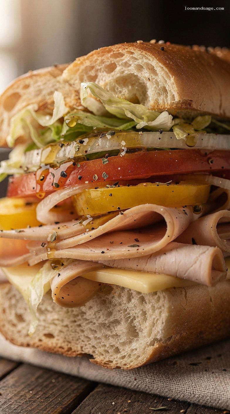 Copycat Jersey Mike’s Turkey and Provolone Sub Mike’s Way – Closeup