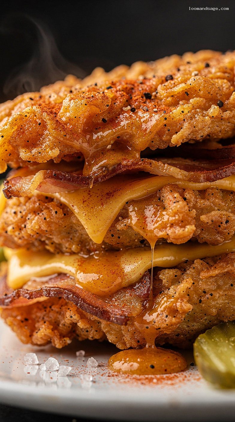 Copycat KFC Double Down With Bacon, Cheese, and Smoky Sauce – Closeup