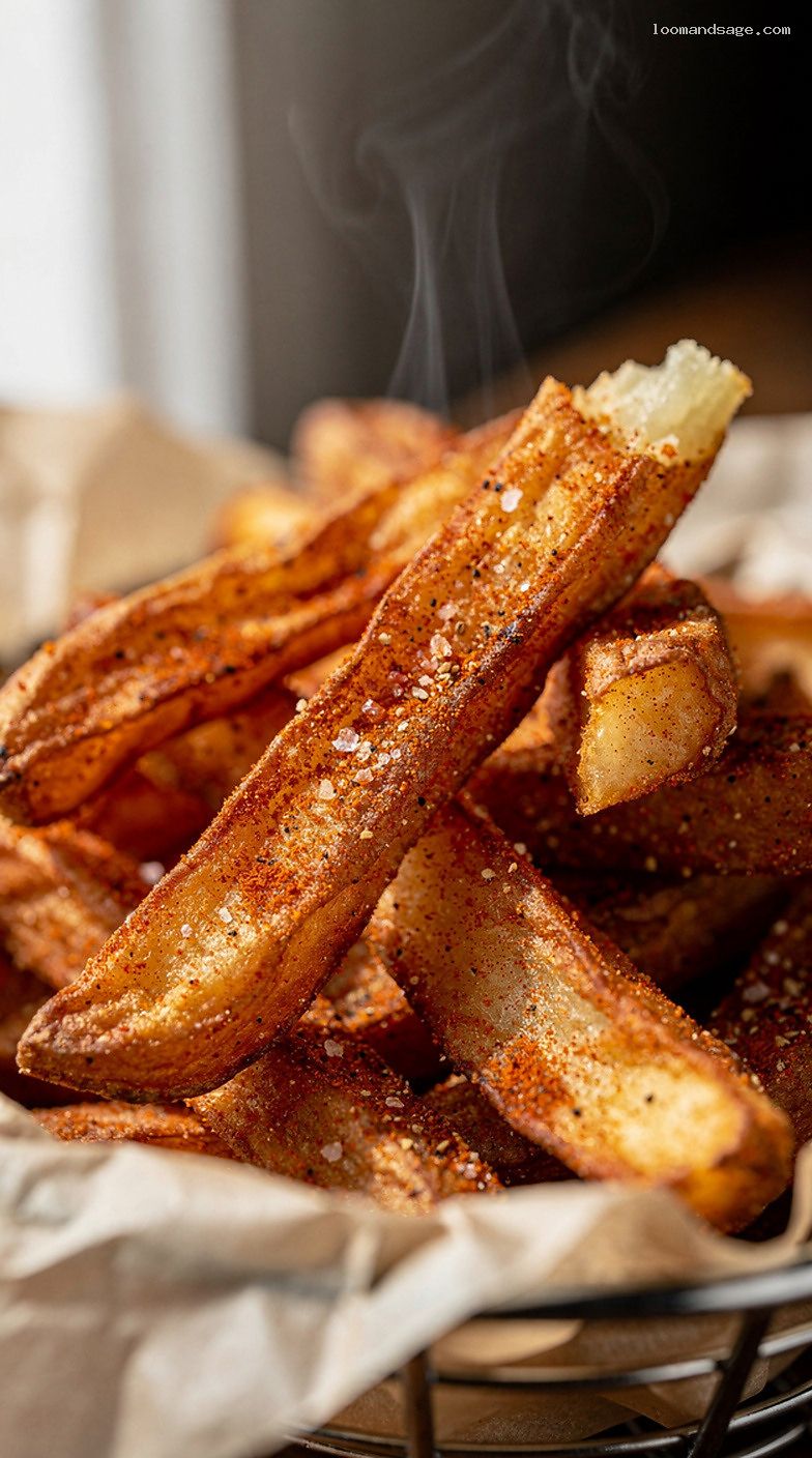 Copycat KFC Secret Recipe Fries With Paprika Garlic Seasoning – Closeup