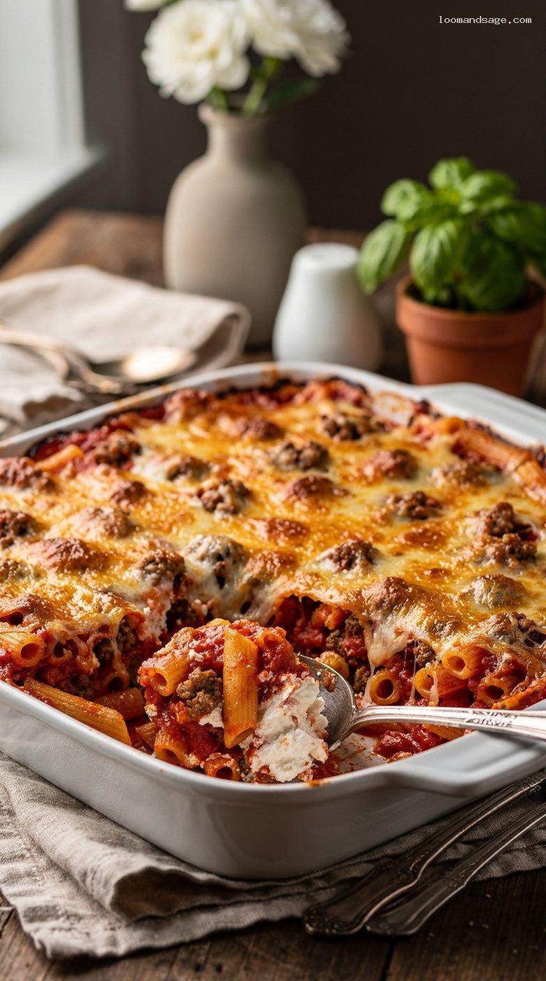 Copycat Sbarro Baked Ziti with Ricotta and Mozzarella