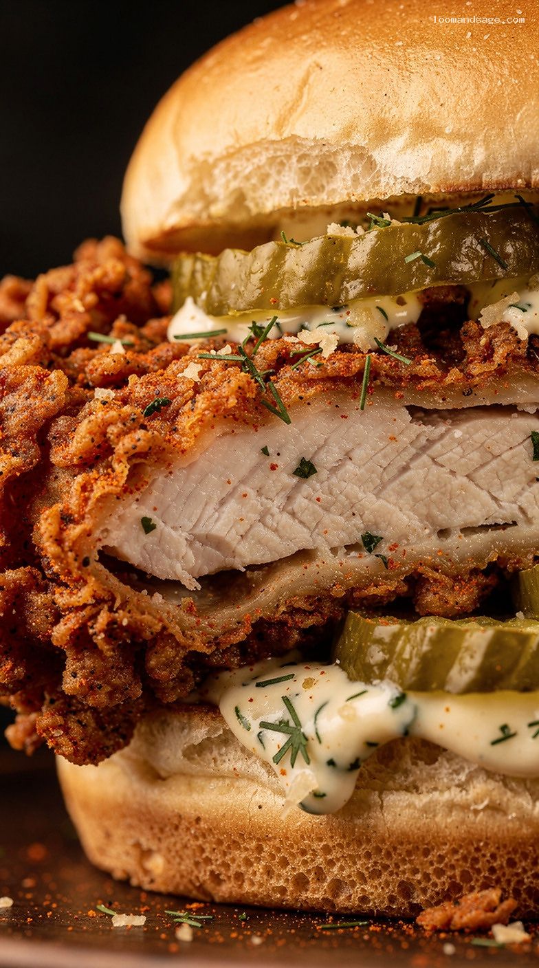 Copycat Shake Shack Hot Chicken Sandwich With Herb Buttermilk Mayo – Closeup