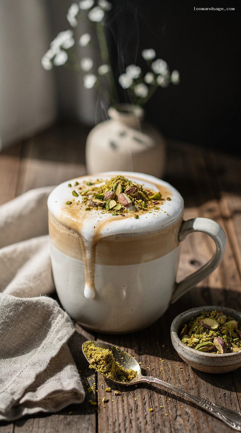 Copycat Starbucks Pistachio Latte With Brown Butter Sugar Crumble