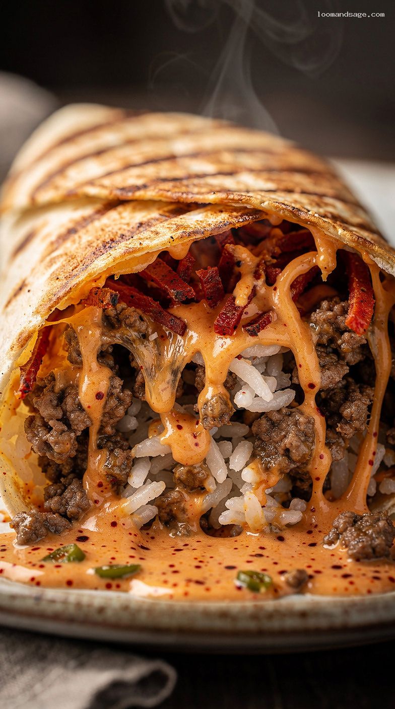 Copycat Taco Bell Volcano Burrito With Creamy Lava Sauce – Closeup