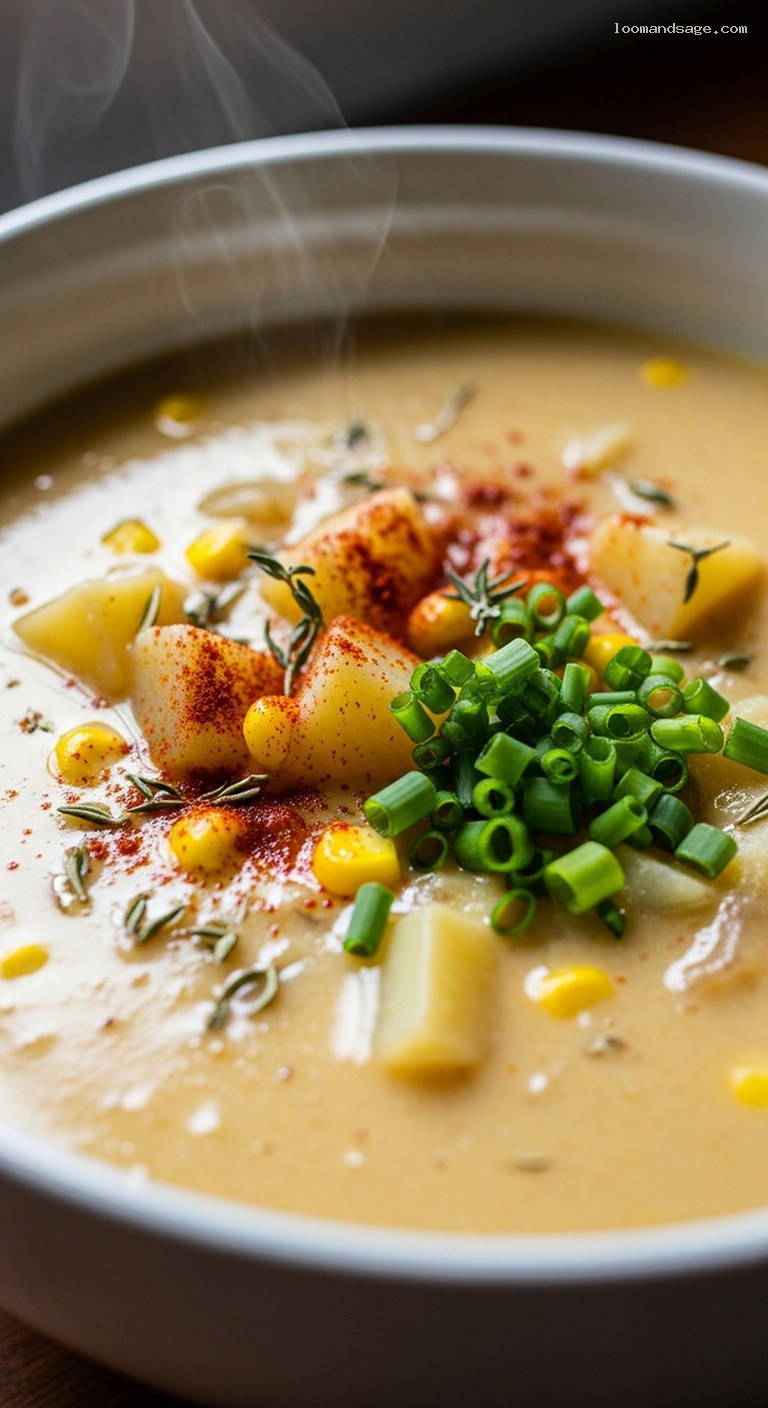 Creamy Cashew Potato Corn Chowder with Smoked Paprika – Closeup