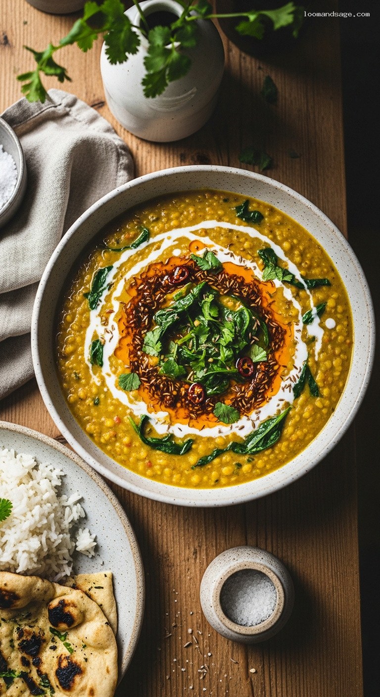 Creamy Coconut Lentil Spinach Dal With Basmati Rice