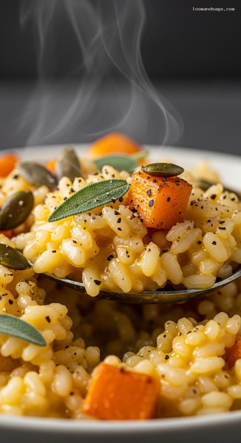 Creamy Pumpkin Risotto With Sage and Nutmeg – Closeup