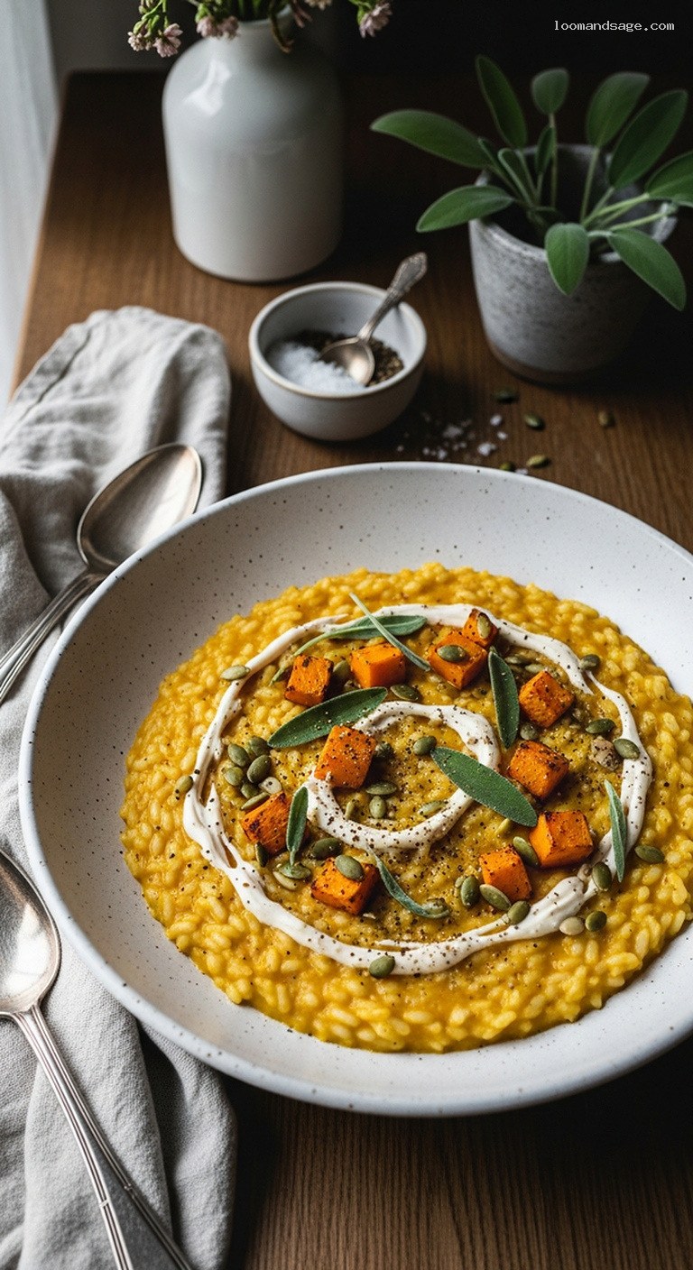Creamy Pumpkin Risotto With Sage and Nutmeg