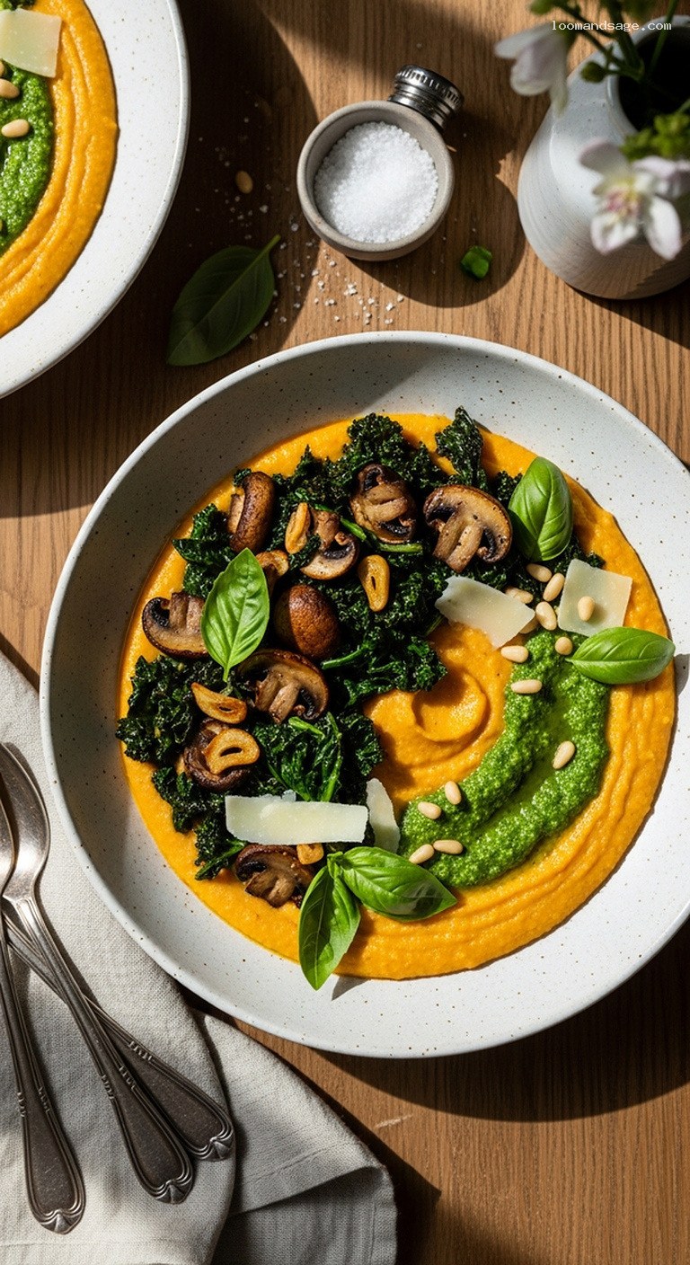Creamy Roasted Red Pepper Polenta Bowls With Pesto
