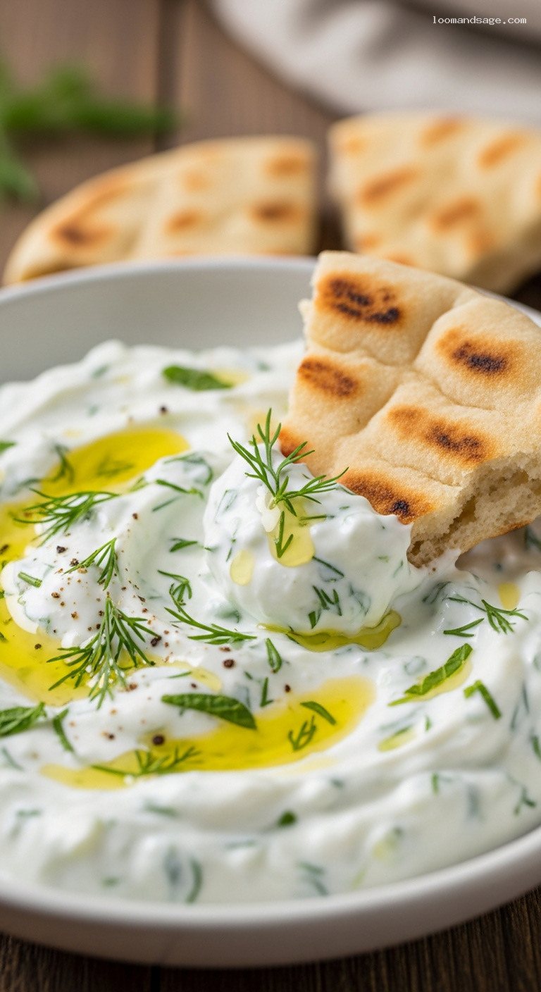 Creamy Tzatziki with Warm Pita Bread – Closeup