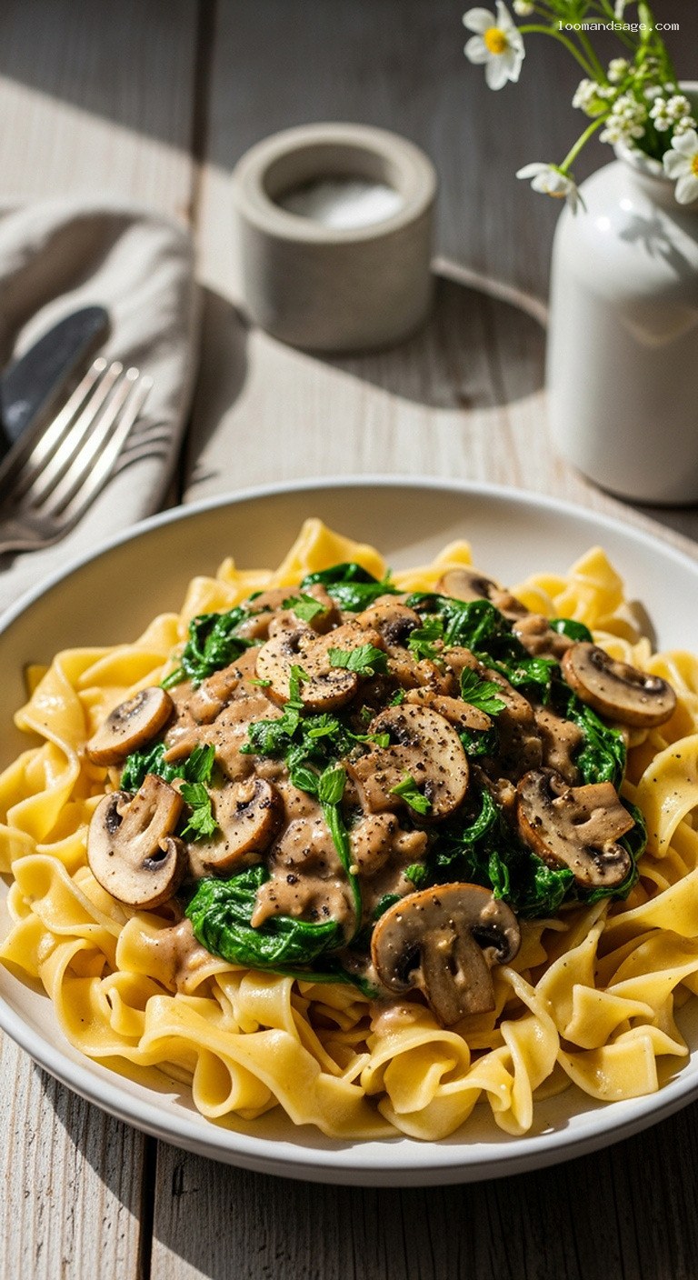 Creamy Vegan Mushroom and Spinach Stroganoff
