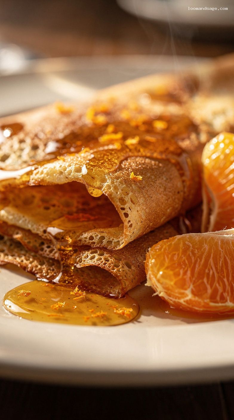 Crêpes Suzette With Buttery Orange Citrus Sauce – Closeup