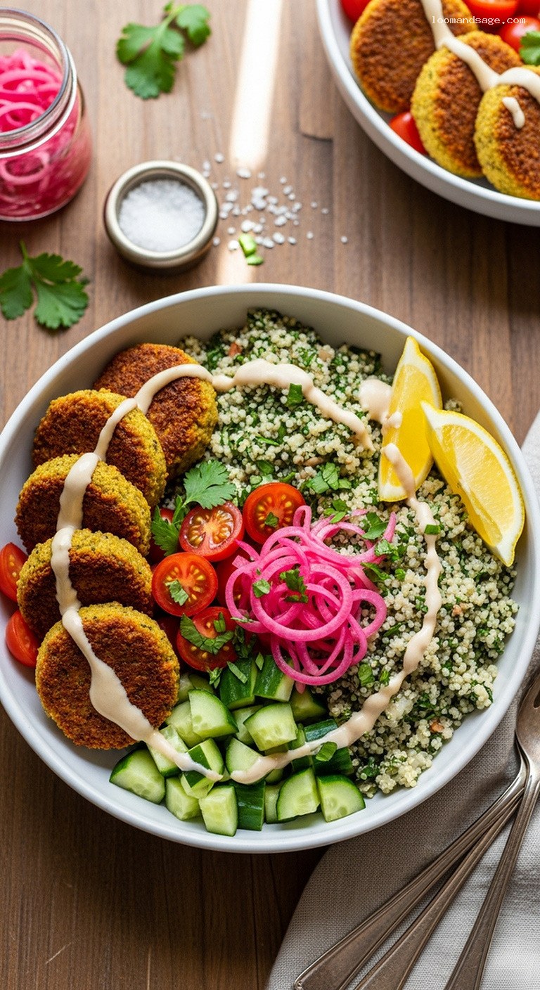 Crispy Baked Falafel Bowls With Herby Quinoa and Tahini