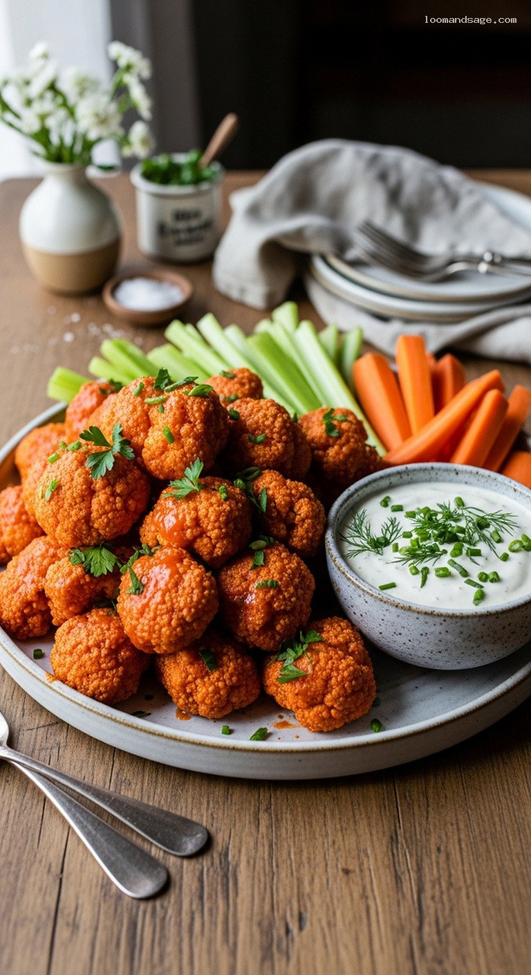 Crispy Buffalo Cauliflower Wings with Vegan Ranch