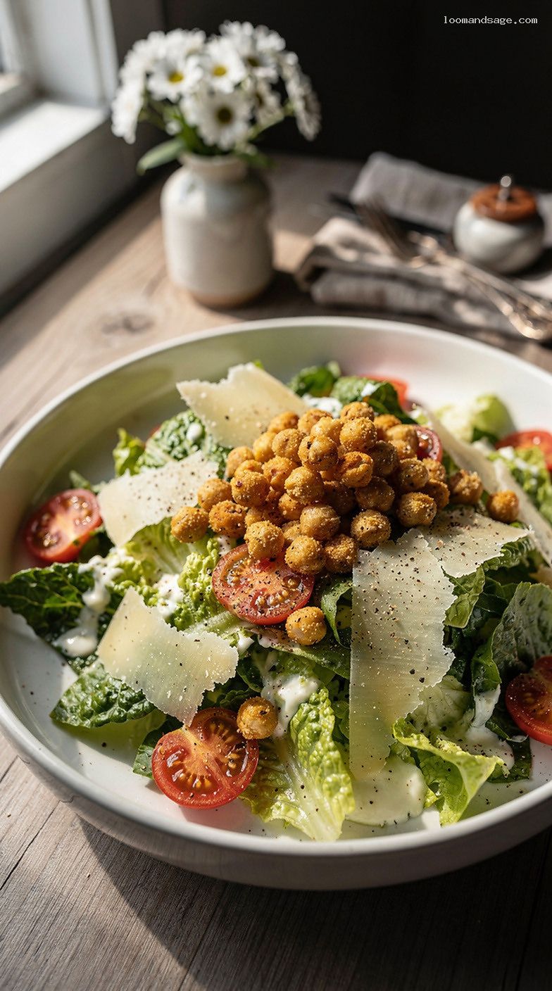 Crispy Chickpea Caesar Salad With Greek Yogurt Dressing