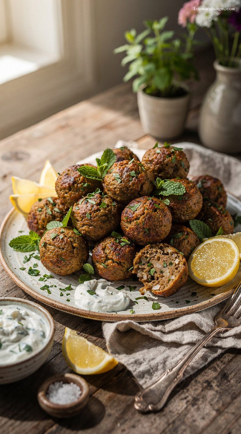 Crispy Greek Keftedes Meatballs With Mint and Lemon