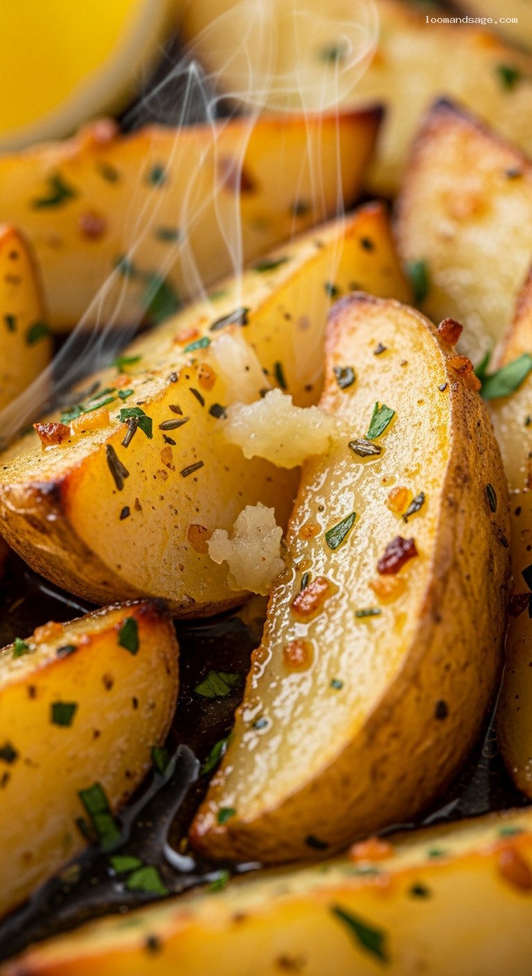 Crispy Greek Lemon Potatoes (Patates Fournou) – Closeup