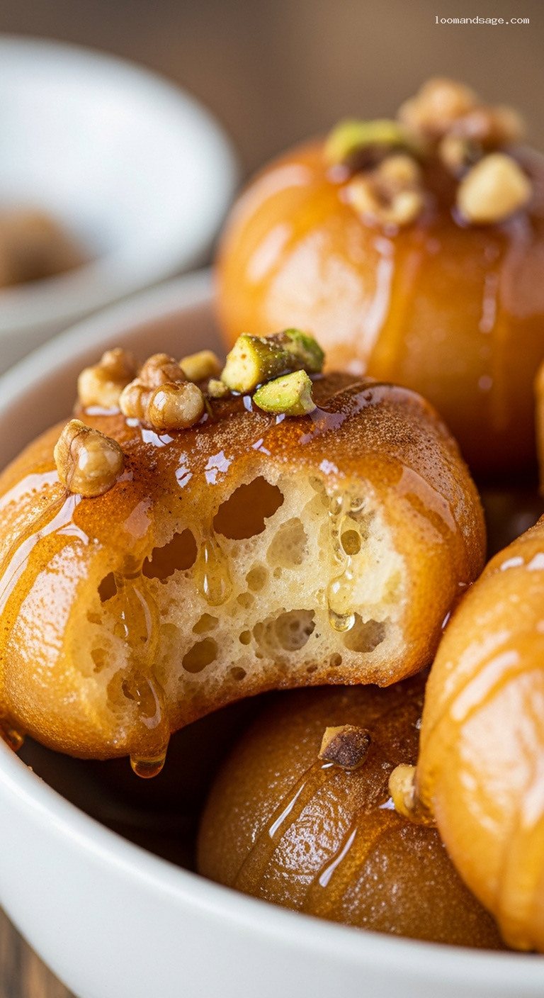 Crispy Greek Loukoumades with Warm Honey Syrup – Closeup