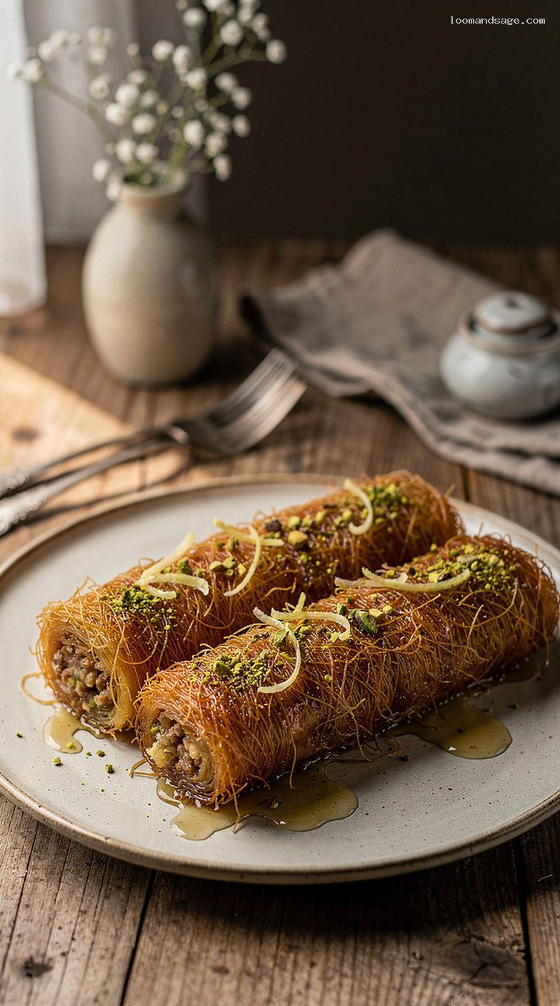 Crispy Kataifi Rolls With Spiced Nuts and Lemon Syrup