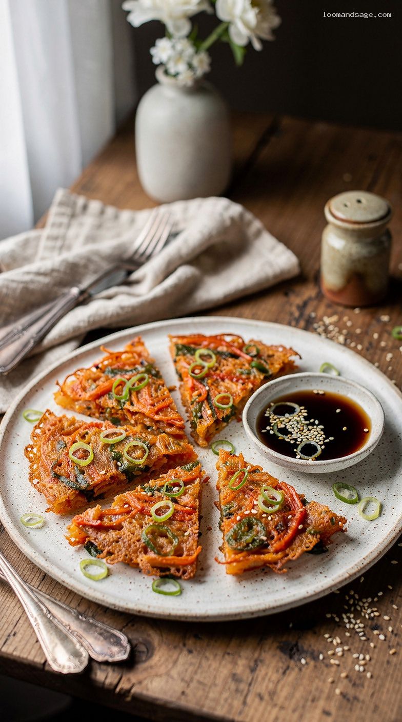 Crispy Korean Kimchi Pancakes With Soy Vinegar Dipping Sauce