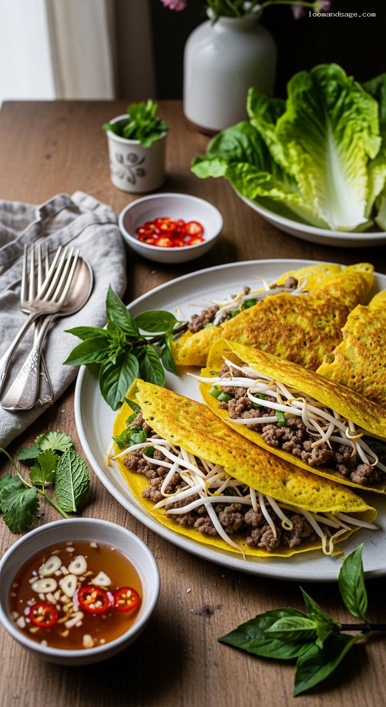 Crispy Lamb Bánh Xèo Crepes With Herbs and Nuoc Cham