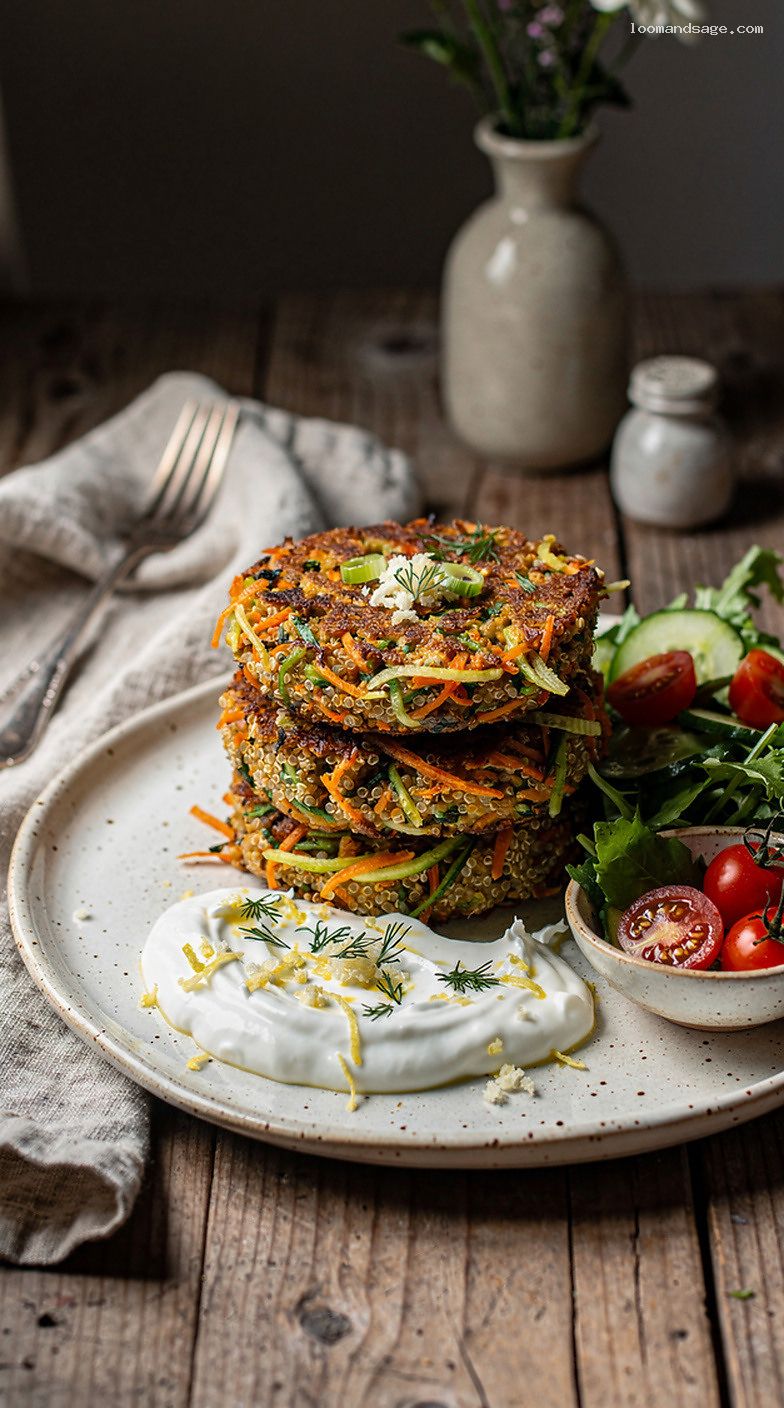 Crispy Veggie Quinoa Patties With Lemony Yogurt Sauce