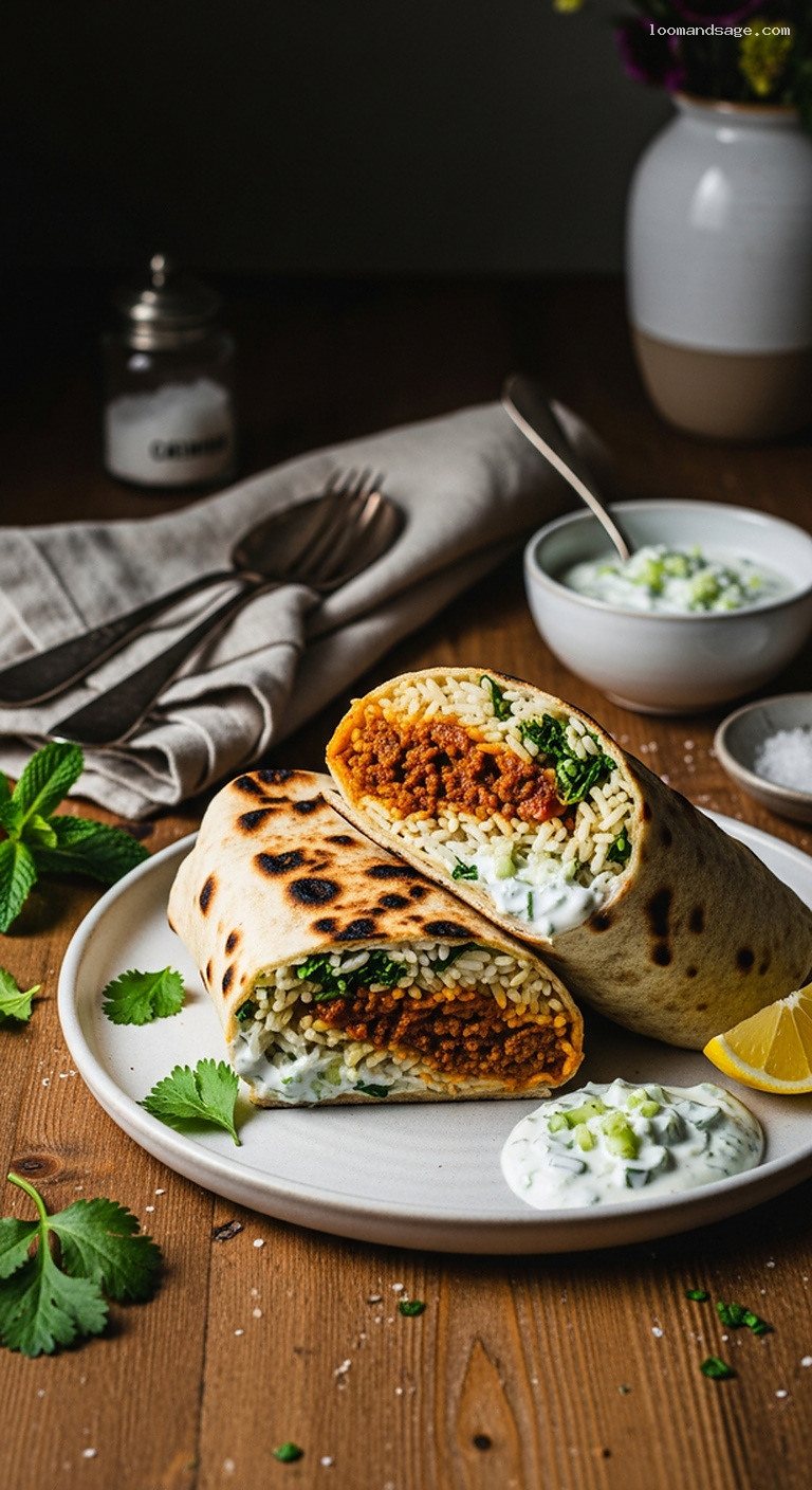 Curried Lamb and Rice Stuffed Naan Wraps