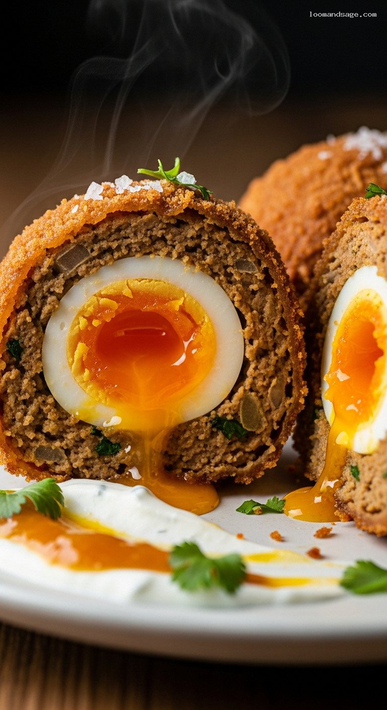 Curried Lamb Scotch Eggs with Soft Centers – Closeup