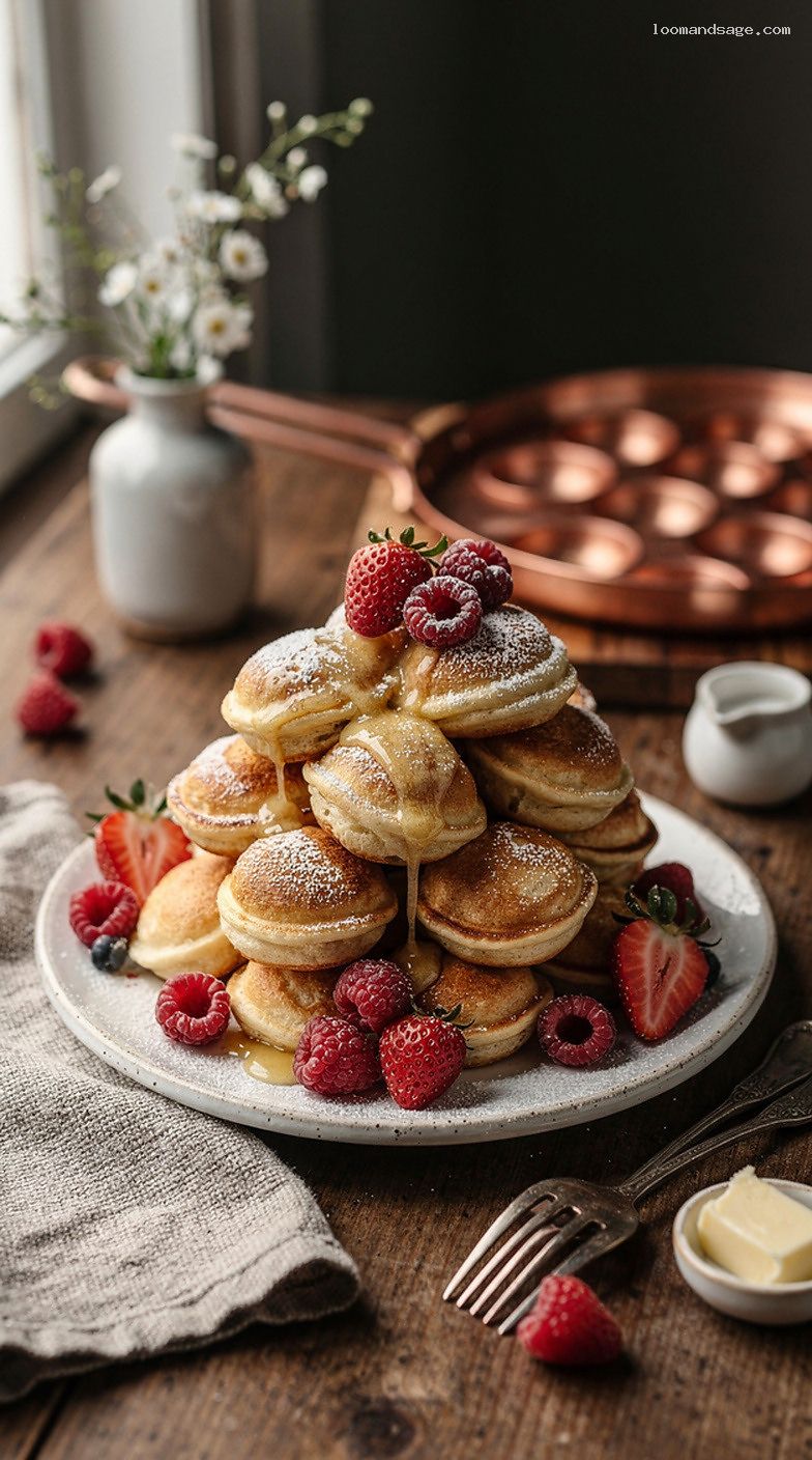 Dutch Poffertjes Mini Pancakes with Butter and Powdered Sugar