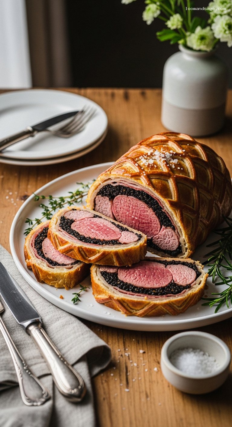 Elegant Lamb Wellington with Mushroom Duxelles in Puff Pastry