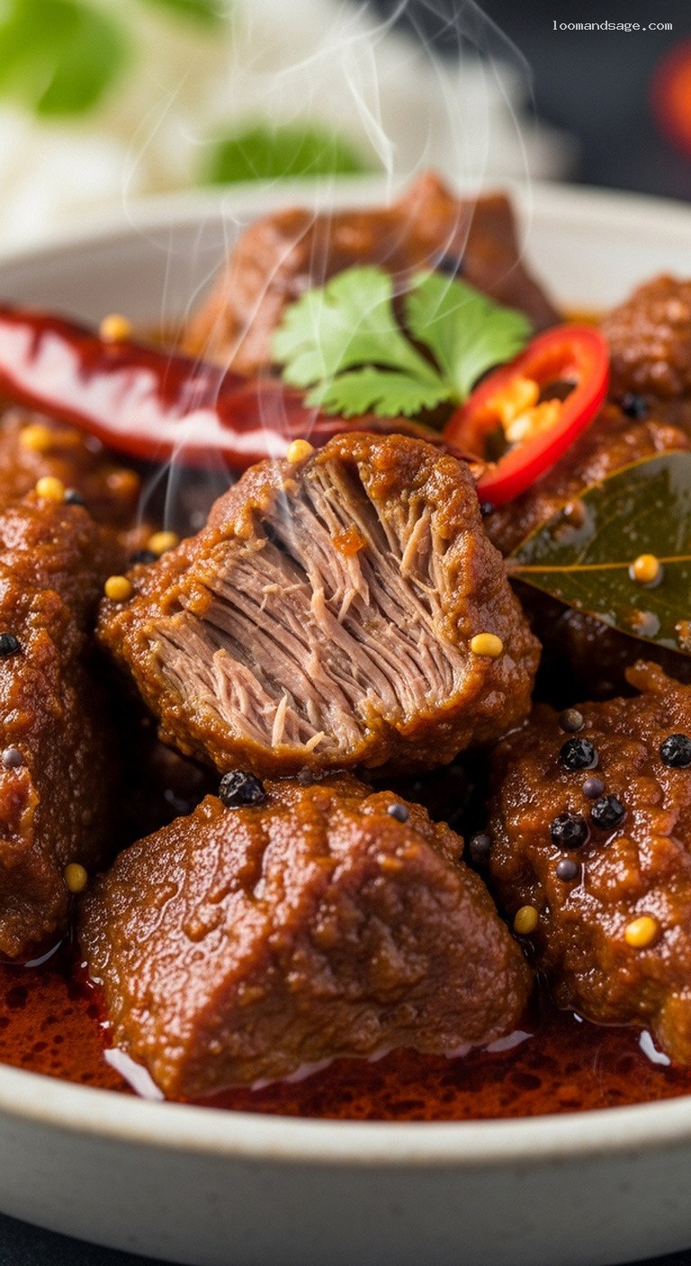 Fiery Lamb Vindaloo With Tangy Chili Vinegar Marinade – Closeup