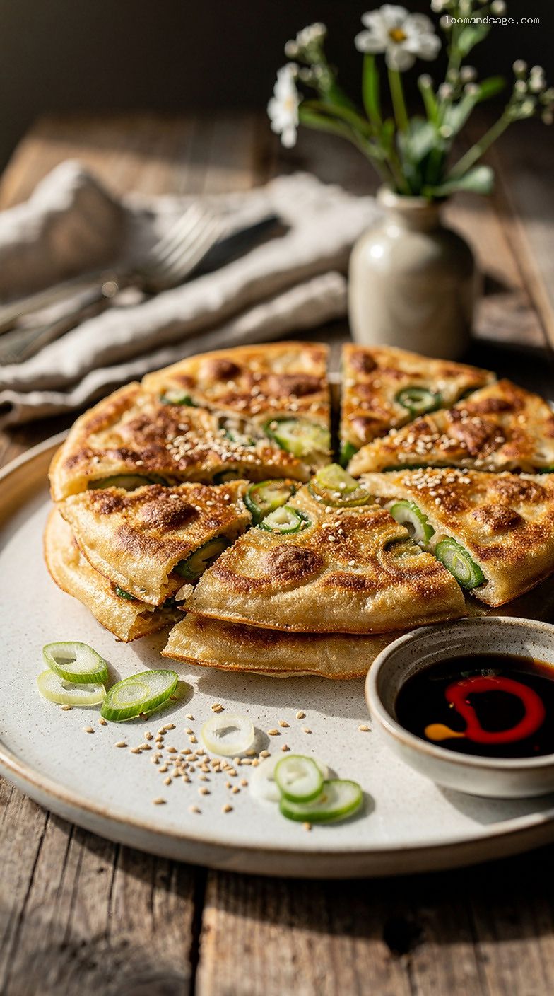 Flaky Chinese Scallion Pancakes With Soy-Chili Dipping Sauce