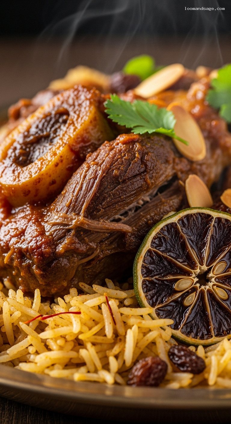 Fragrant Lamb Machboos with Dried Lime Spiced Rice – Closeup