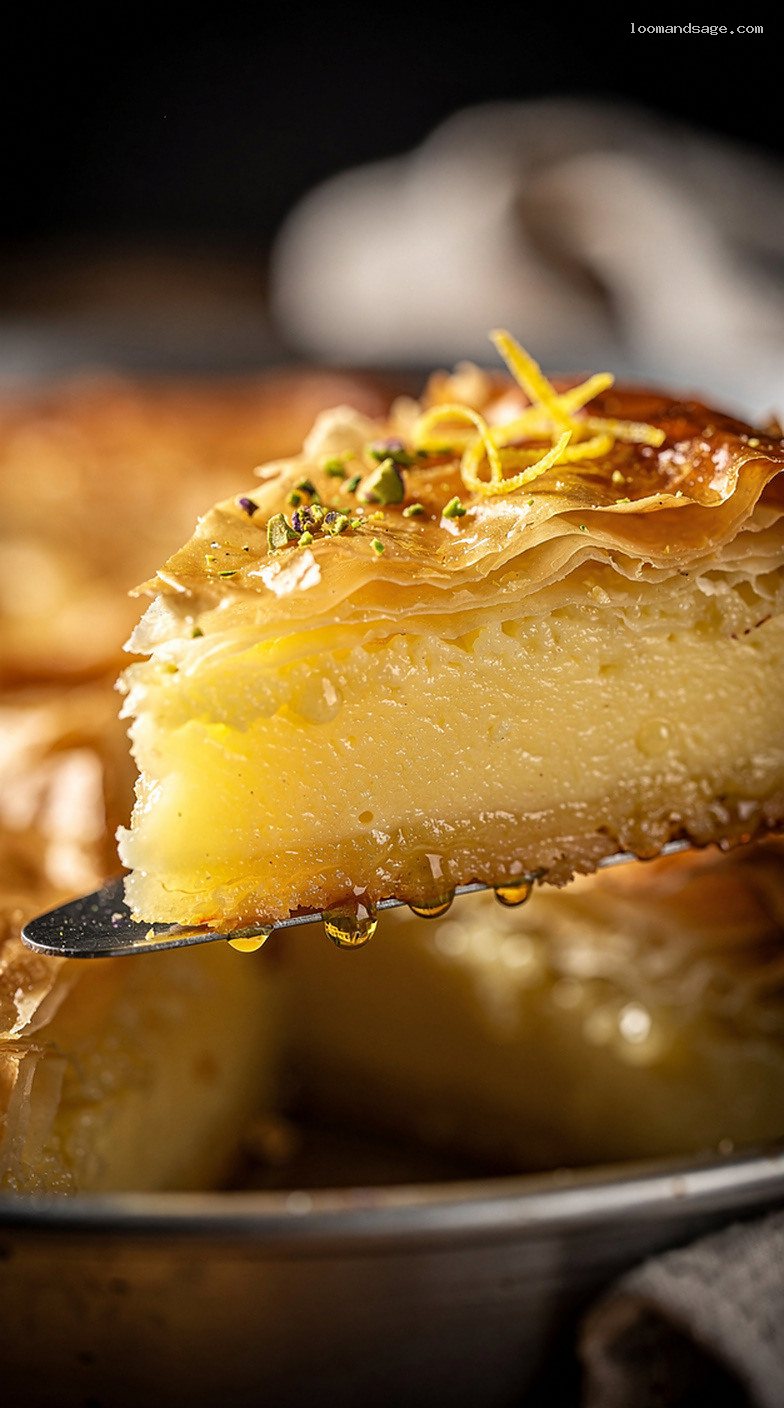 Galaktoboureko With Lemon Syrup and Semolina Custard Phyllo Layers – Closeup