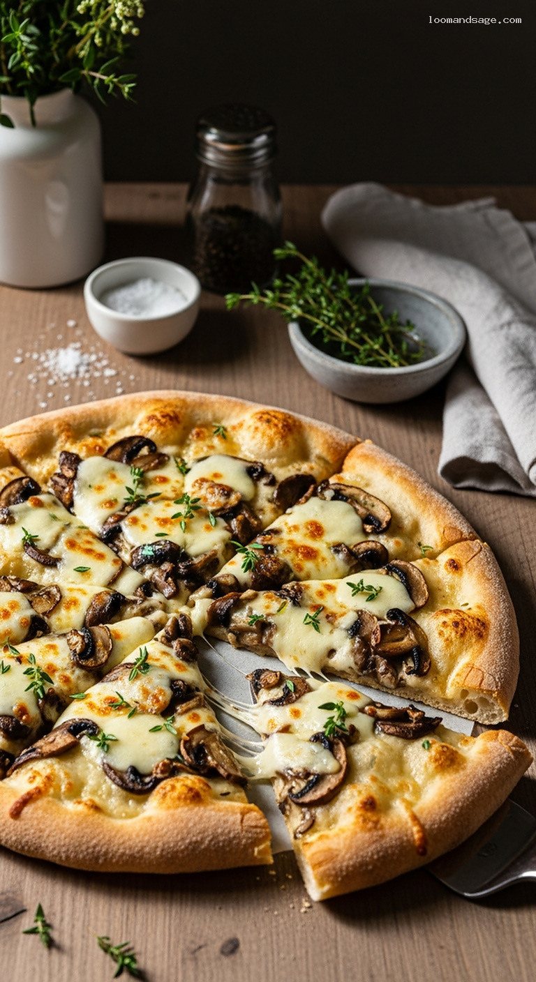 Garlic Mushroom and Taleggio Pizza with Fresh Thyme