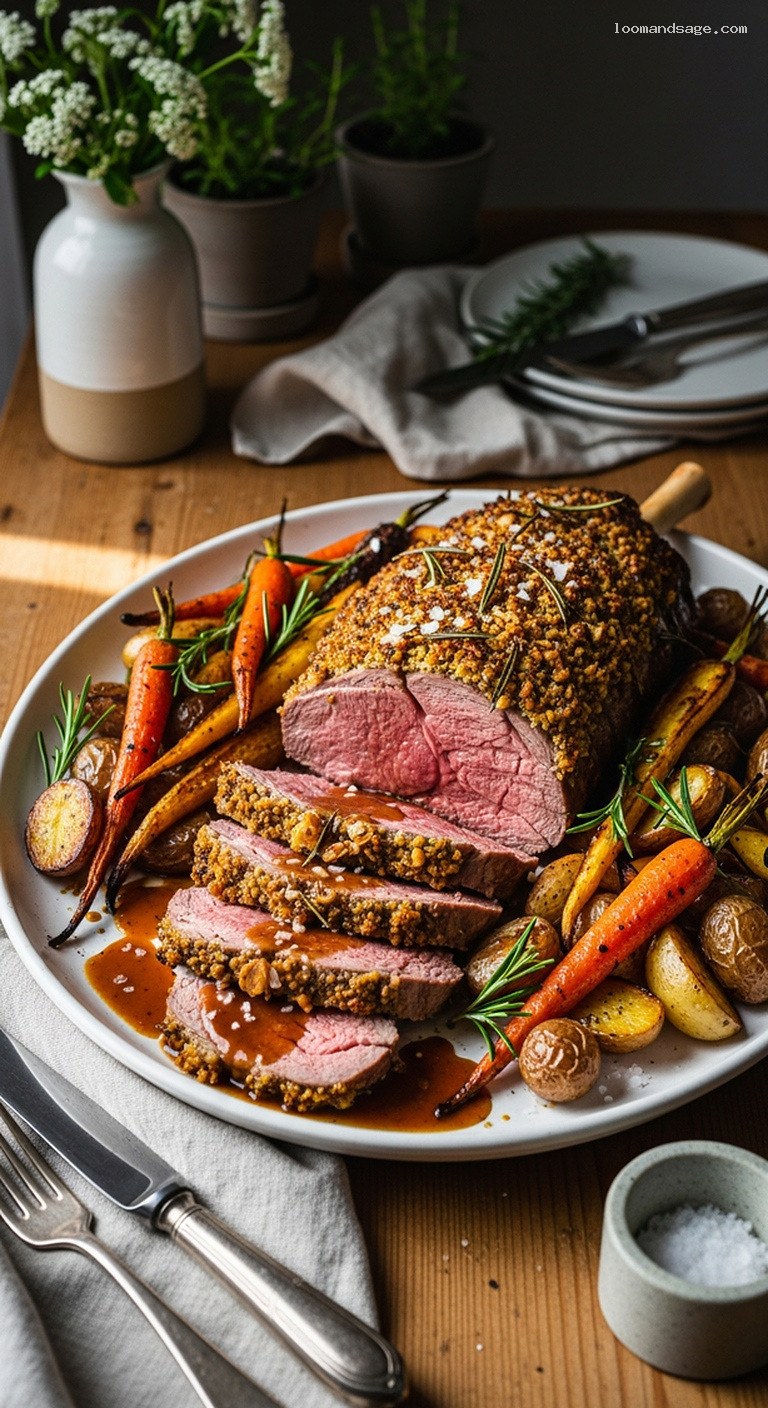 Garlic Rosemary Roast Leg of Lamb With Root Vegetables