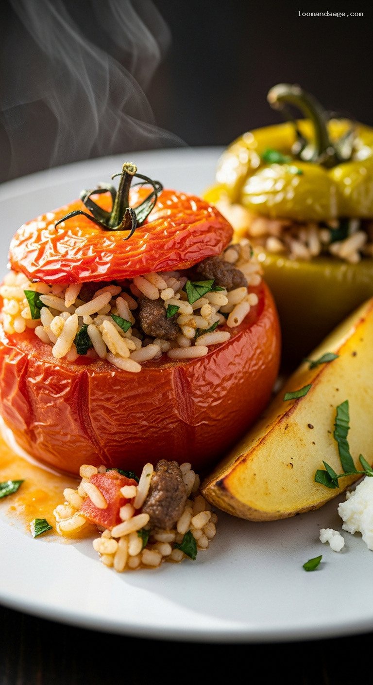 Gemista (Greek Stuffed Tomatoes & Peppers) – Closeup