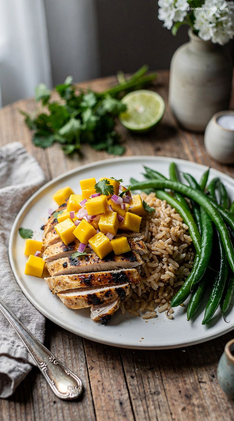 Ginger Lime Chicken With Mango Salsa and Brown Rice