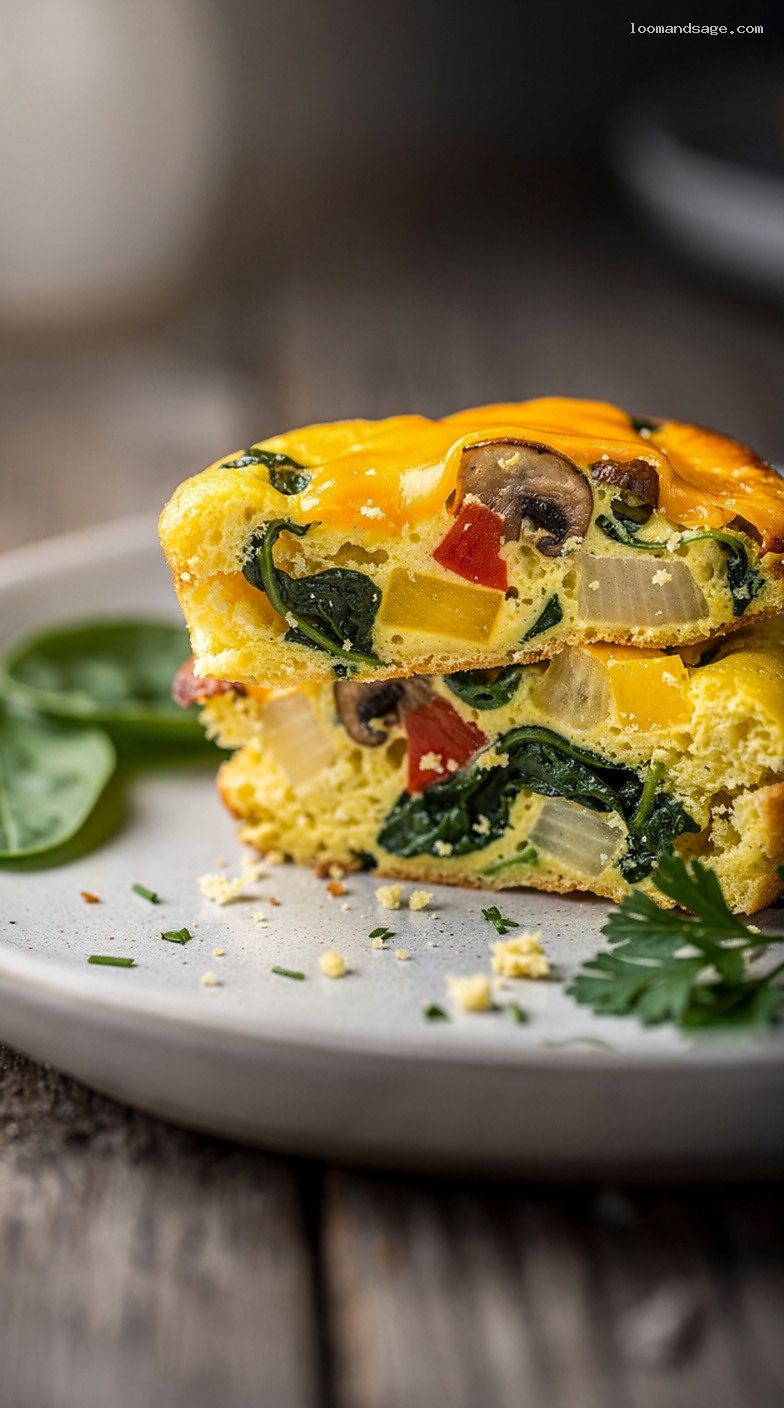 Grab-and-Go Veggie Egg Muffins with Spinach and Peppers – Closeup