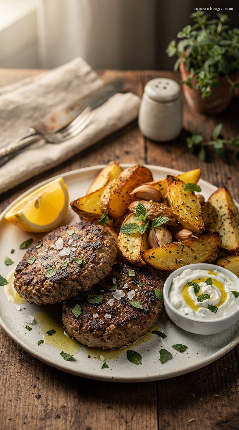 Greek Biftekia Meat Patties with Herbs and Onion