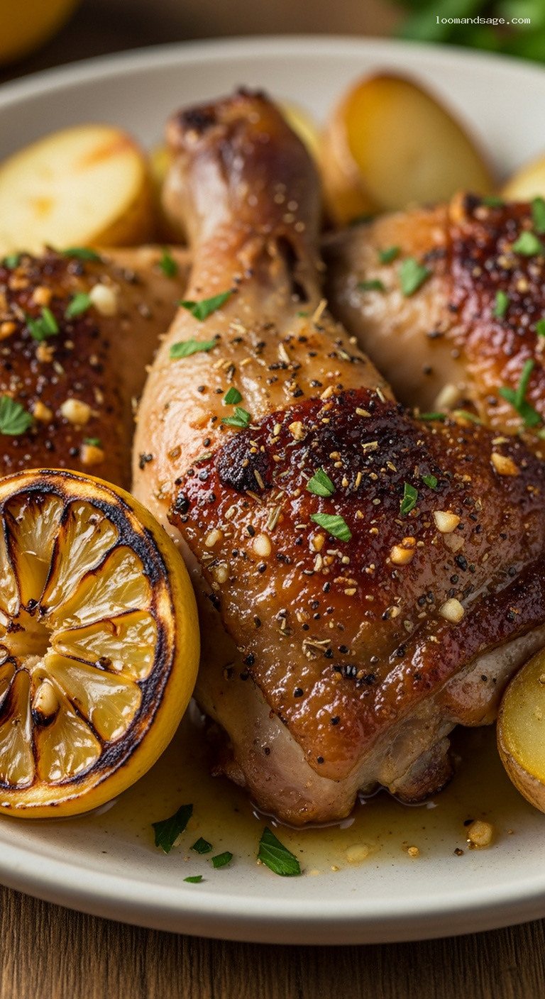 Greek Chicken Lemonato With Lemon, Garlic, and Oregano – Closeup
