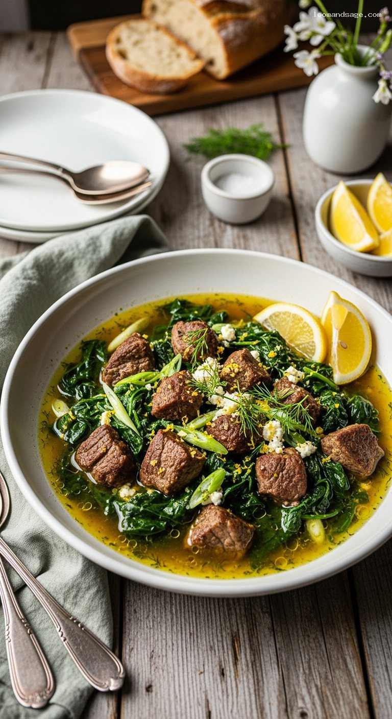 Greek Lamb and Spinach Stew with Lemon and Dill