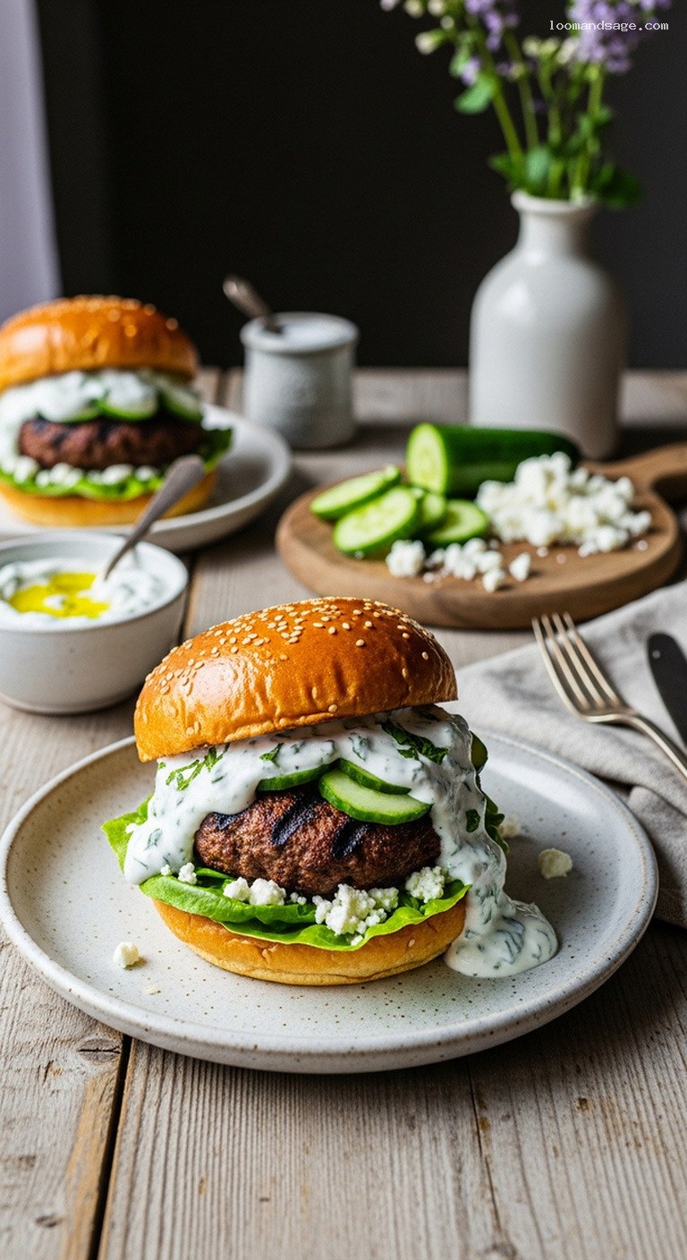 Greek Lamb Burgers with Feta and Yogurt Mint Sauce