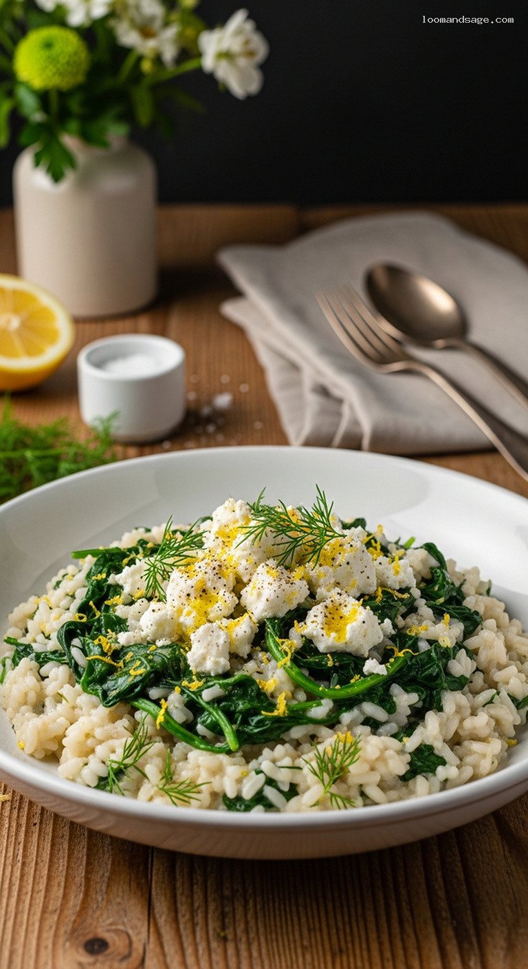 Greek Spinach and Feta Risotto with Dill